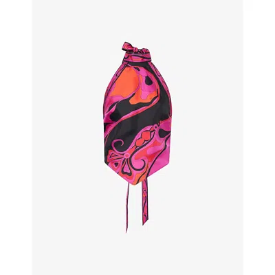 Pucci Womens Fuchsia Black Halter-neck Printed Silk Top In Pink