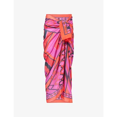 Pucci Womens Fuchsia Black Long Pareo Collane-print Cotton Sarong In Multi