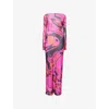Pucci Womens Fuchsia Black Long-sleeve Printed Tulle Maxi Dress In Purple