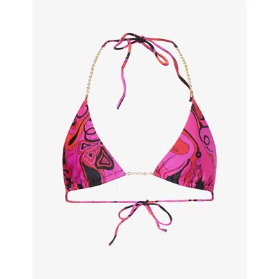 Pucci Womens Fuchsia Black Occhi Printed Triangle Bikini Top In Multi