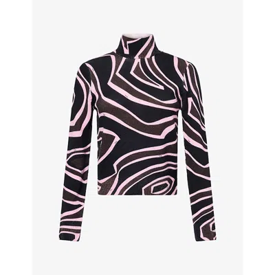 Pucci Womens Graphic-swirl Print Wool Jumper Khaki Pink Xl In Multi