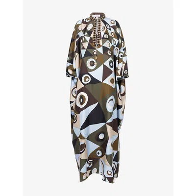 Pucci Womens Khaki Blue Occhi Printed Silk Kaftan In Multi
