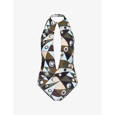 Pucci Womens Khaki Blue Occhi Printed Swimsuit In Multi