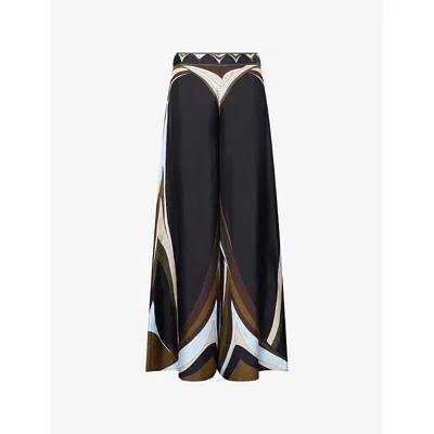 Pucci Womens Khaki Blue Printed Wide-leg Silk Trousers In Multi