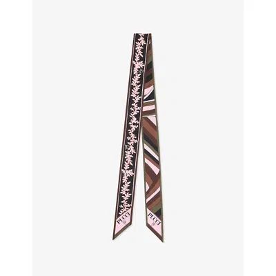 Pucci Womens Khaki Pink Mixed-print Silk Twill Bandeau Scarf