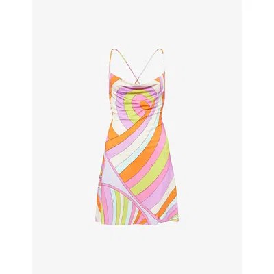 Pucci Womens Multicolor Backless Graphic-print Satin-jersey Mini Dress