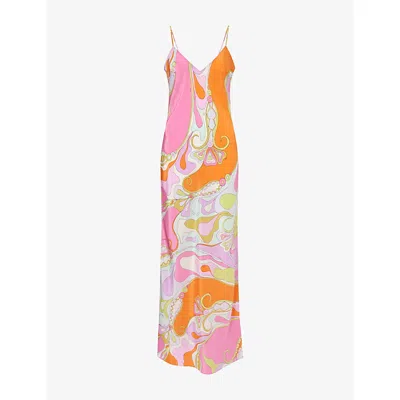 Pucci Womens Multicolor Graphic-print Silk Maxi Dress