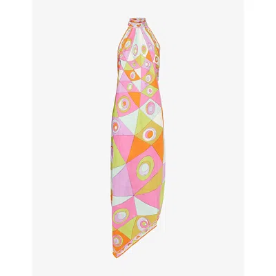 Pucci Womens Multicolor Halter-neck Patterned Silk Midi Dress