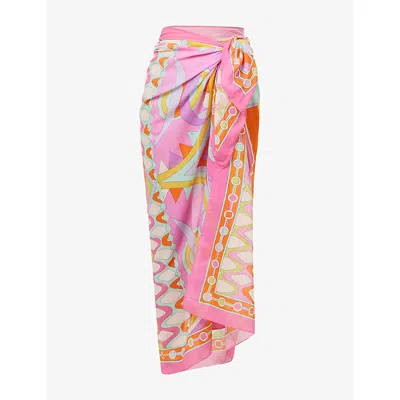 Pucci Womens Multicolor Long Pareo Collane-print Cotton Sarong In Pink