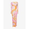 Pucci Womens Multicolor Long-sleeve Printed Tulle Maxi Dress