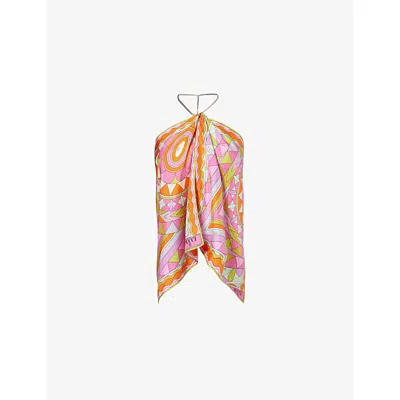 Pucci Womens Multicolor Printed Chain Halter-neck Silk Top