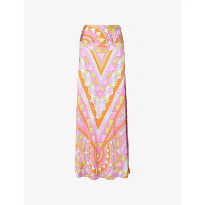 Pucci Womens Multicolor Printed Satin-jersey Maxi Skirt