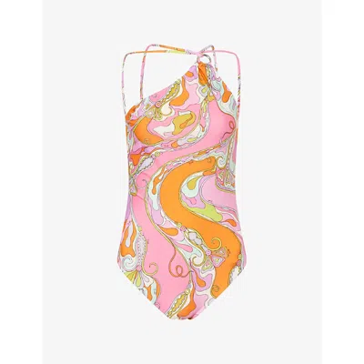 Pucci Womens Multicolor  One-shoulder Printed Swimsuit