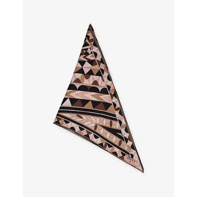 Pucci Womens Nude Manuba Print Silk Triangle Scarf In Brown