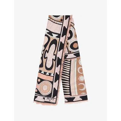 Pucci Womens Nude Printed Silk And Wool-blend Scarf In Neutral