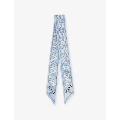 Pucci Womens Pale Blue Branded Abstract-print Silk Scarf 120cm