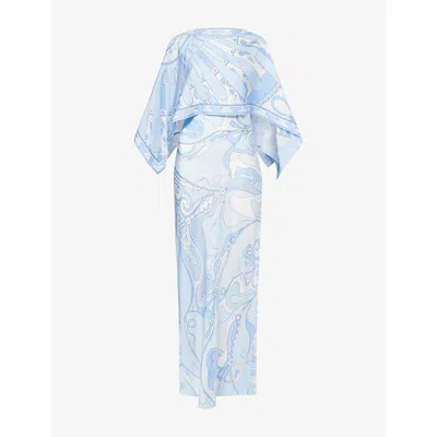 Pucci Womens Pale Blue Caped Graphic-print Silk Maxi Dress