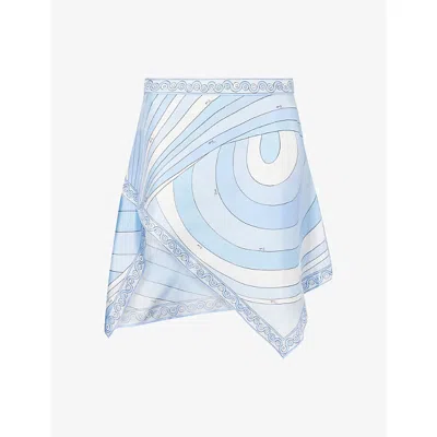 Pucci Womens Pale Blue Iride Printed Silk Mini Skirt