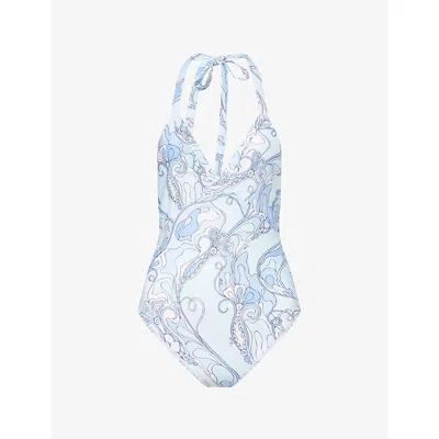 Pucci Womens Pale Blue Orchidee Printed Swimsuit