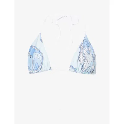 Pucci Womens Pale Blue Orchidee Printed Triangle Bikini Top
