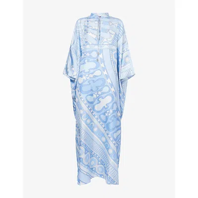 Pucci Womens Pale Blue Soleil Printed Silk Kaftan