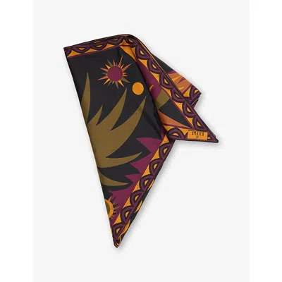 Pucci Womens Printed Triangle Silk Scarf Bordeaux Gold