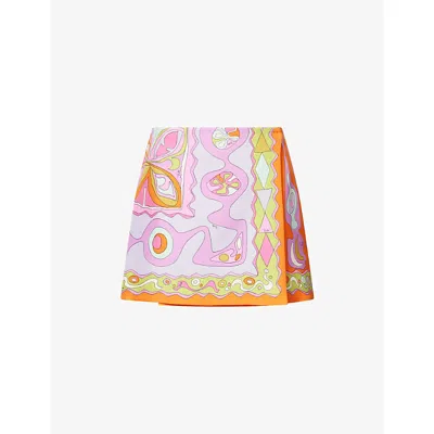 Pucci Womens Printed Wrap-over Silk Mini Skirt Multicolor