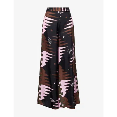 Pucci Womens Valdimontone Print Silk Trousers Khaki Pink In Multi