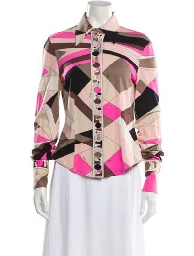 Pre-owned Pucci Wool Patterned Button-up Top In Pink
