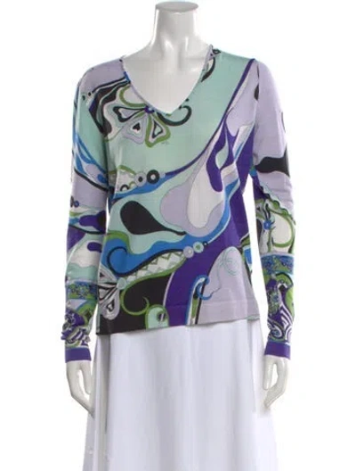 Pre-owned Pucci Wool Printed Top In Blue/green