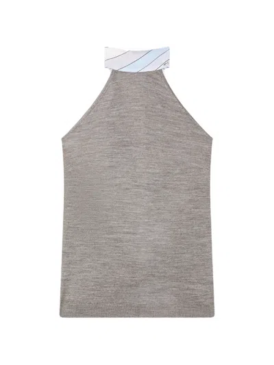 Pucci Wool Top With Scarf Detail In Gray
