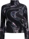 Pucci Wool Turtleneck Sweater With Print Knitwear Black In Multi