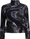 Pucci Wool Turtleneck Sweater With Print Knitwear Black In Multi