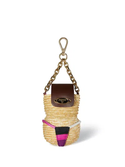 Pucci Woven Leather Key Chain In Neutrals
