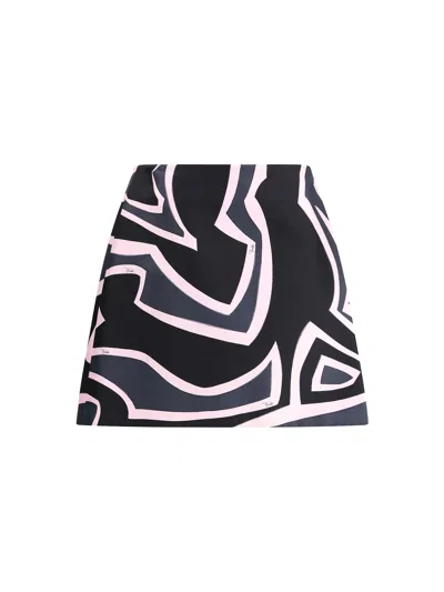 Pucci Wrap Mini Skirt In Silk Twill With Marmo Print In Black