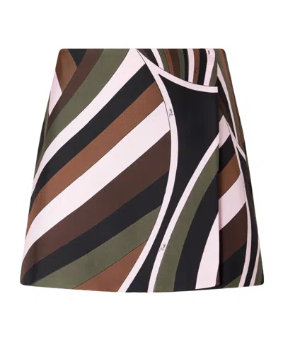 Pucci Wrap-effect Printed Silk-twill Mini Skirt In Multi