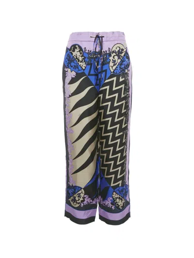 Pre-owned Pucci X Koché Lupa-print Silk Trousers In Purple