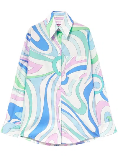 Pucci Marmo-print Cotton Shirt In 白色