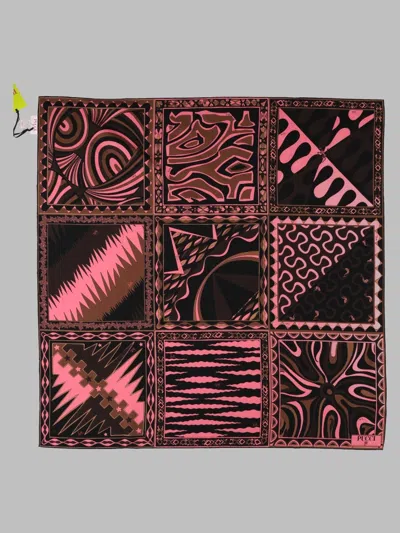 Pucci -inspired Brown Silk Foulard Scarf In Black