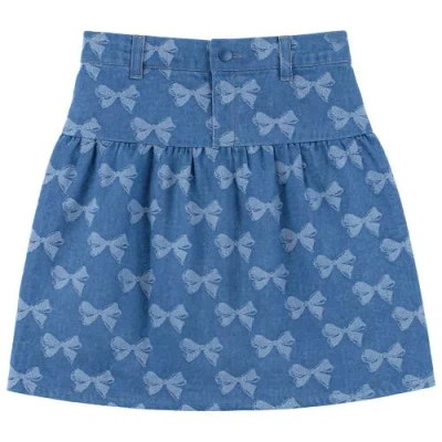 Puddles Kids'  Bow Denim Fly Snap Front Elastic Back Waist Skirt In Blue