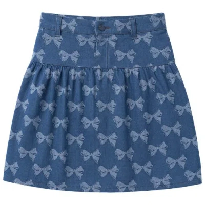 Puddles Kids'  Bow Denim Fly Snap Front Elastic Back Waist Skirt In Blue