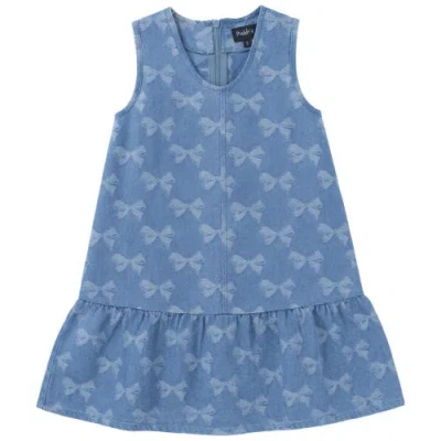 Puddles Kids'  Bow Denim Ruffle Hem Invisible Zipper Jumper In Blue