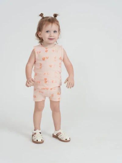 Puddles Babies'  Faded Print Sleeveless Vest And Elastic Waist Shorts 2 Piece Set In Orange