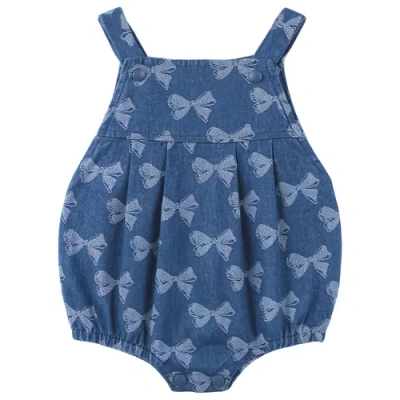 Puddles Babies'  Girl Bow Denim Button Bottom Elastic Leg Overall In Blue