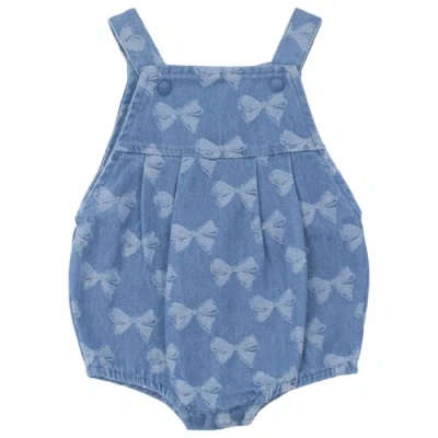 Puddles Babies'  Girl Bow Denim Button Bottom Elastic Leg Overall In Blue