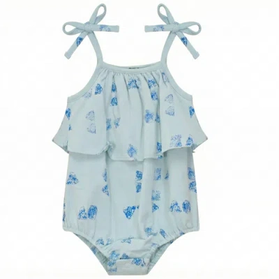 Puddles Babies'  Girl Faded Ruffle Self-tie Shoulder Bow Romper In Blue