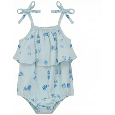 Puddles Babies'  Girl Faded Ruffle Self-tie Shoulder Bow Romper In Green