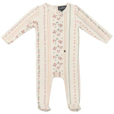 Puddles Babies'  Girl Floral Cotton Rib Long Sleeve Snap Back Romper In Neutral