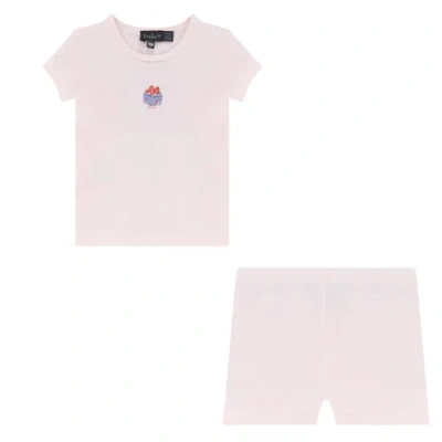 Puddles Babies'  Girl Strawberry Box Puff Detail Short Sleeve Top And Shorts Set In Pink