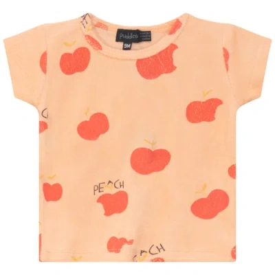 Puddles Babies'  Girl Terry Peach Art T-shirt & Striped Shorts Two Piece Set In Pattern
